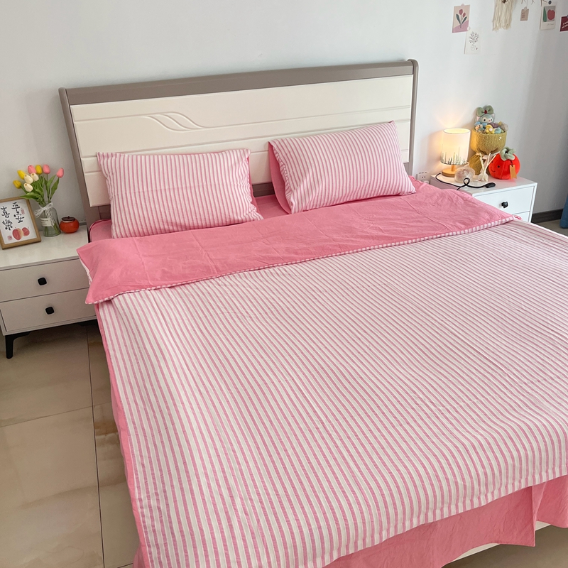 91家纺网 家纺一手货源 找家纺 安莱 2023新款爆款水洗棉提花锦瑟基础款四件套 锦瑟基础款-桃粉