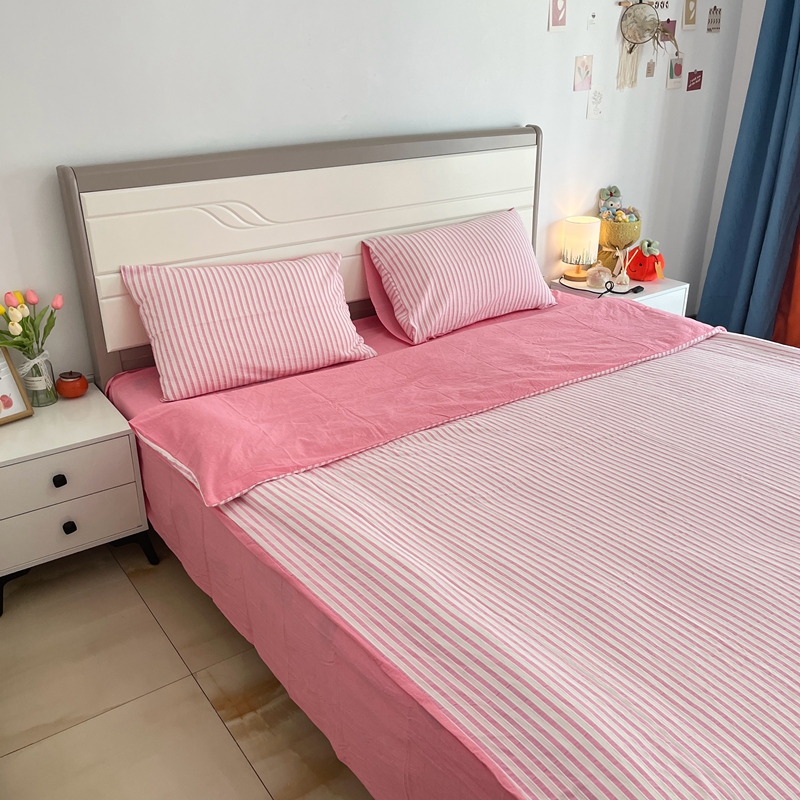 91家纺网 家纺一手货源 找家纺 安莱 2023新款爆款水洗棉提花锦瑟基础款四件套 锦瑟基础款-桃粉