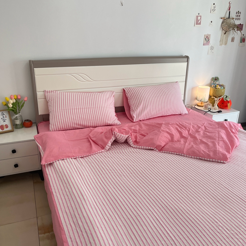 91家纺网 家纺一手货源 找家纺 安莱 2023新款爆款水洗棉提花锦瑟基础款四件套 锦瑟基础款-桃粉