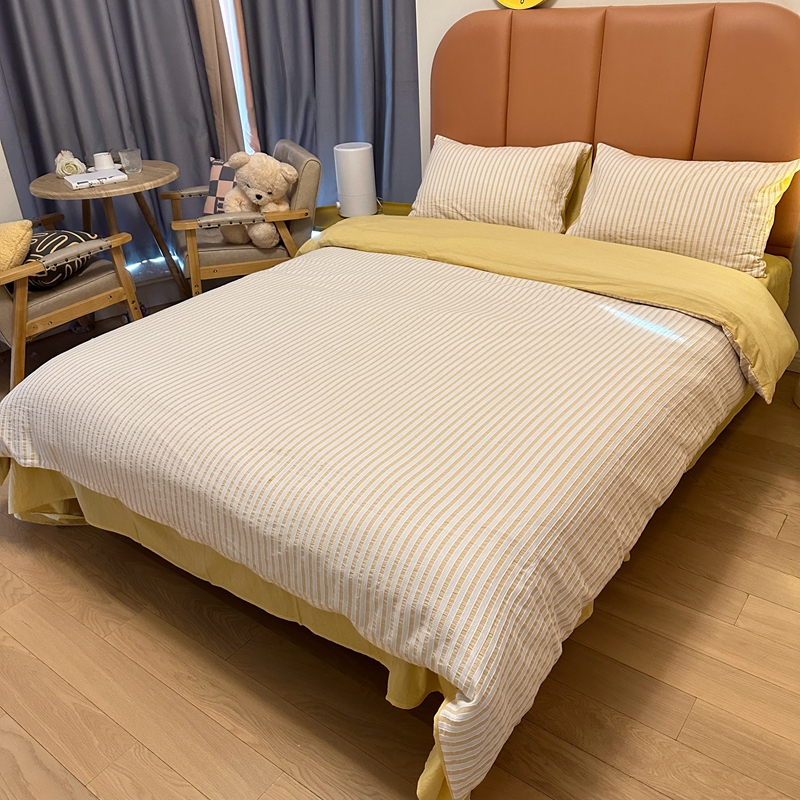 91家纺网 家纺一手货源 找家纺 安莱 2023新款爆款水洗棉提花锦瑟基础款四件套 锦瑟基础款-驼黄