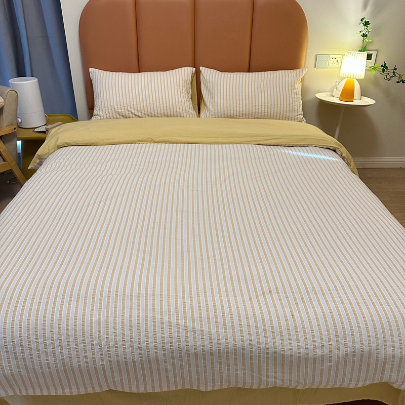 91家纺网 家纺一手货源 找家纺 安莱 2023新款爆款水洗棉提花锦瑟基础款四件套 锦瑟基础款-驼黄