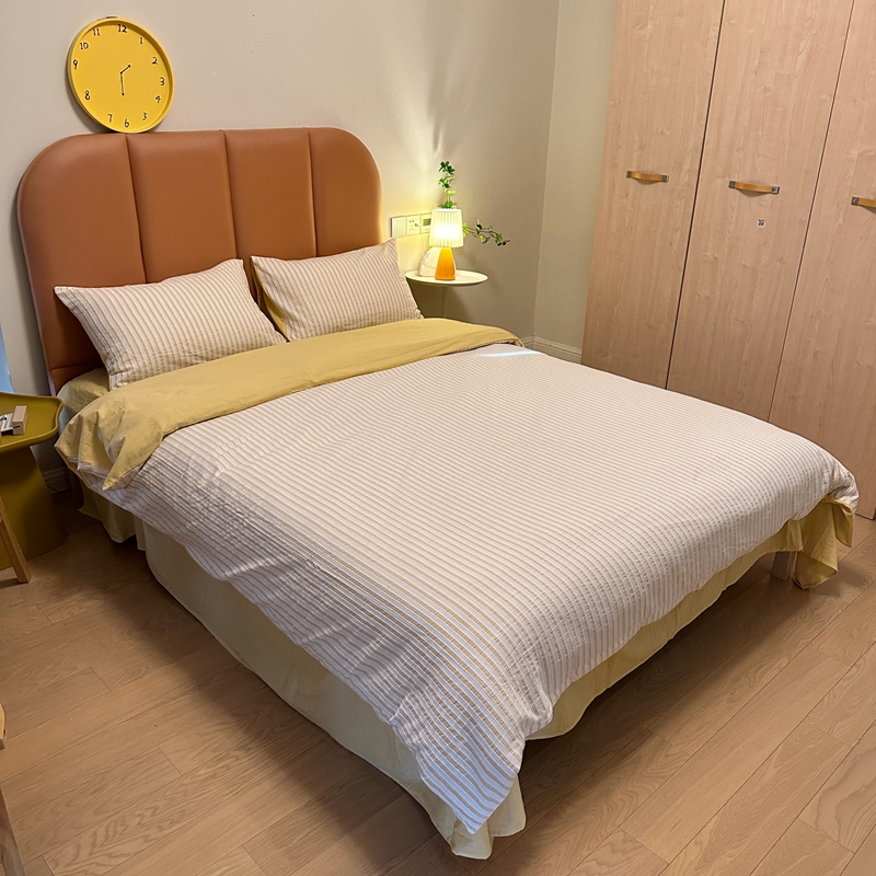 91家纺网 家纺一手货源 找家纺 安莱 2023新款爆款水洗棉提花锦瑟基础款四件套 锦瑟基础款-驼黄