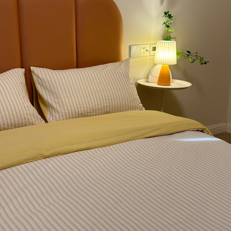 91家纺网 家纺一手货源 找家纺 安莱 2023新款爆款水洗棉提花锦瑟基础款四件套 锦瑟基础款-驼黄