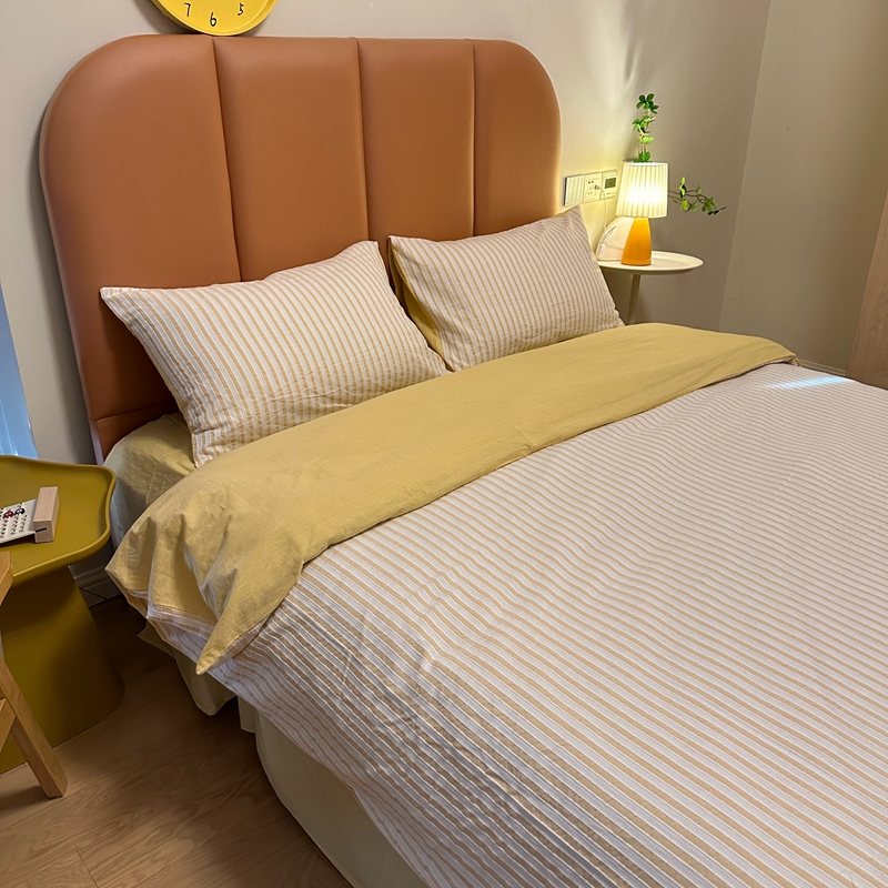 91家纺网 家纺一手货源 找家纺 安莱 2023新款爆款水洗棉提花锦瑟基础款四件套 锦瑟基础款-驼黄