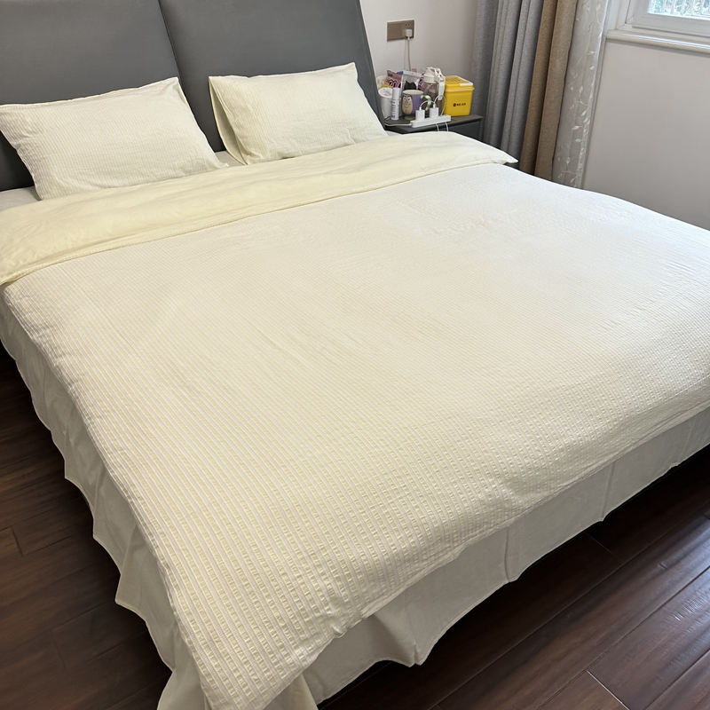 91家纺网 家纺一手货源 找家纺 安莱 2023新款爆款水洗棉提花锦瑟基础款四件套 锦瑟基础款-奶黄