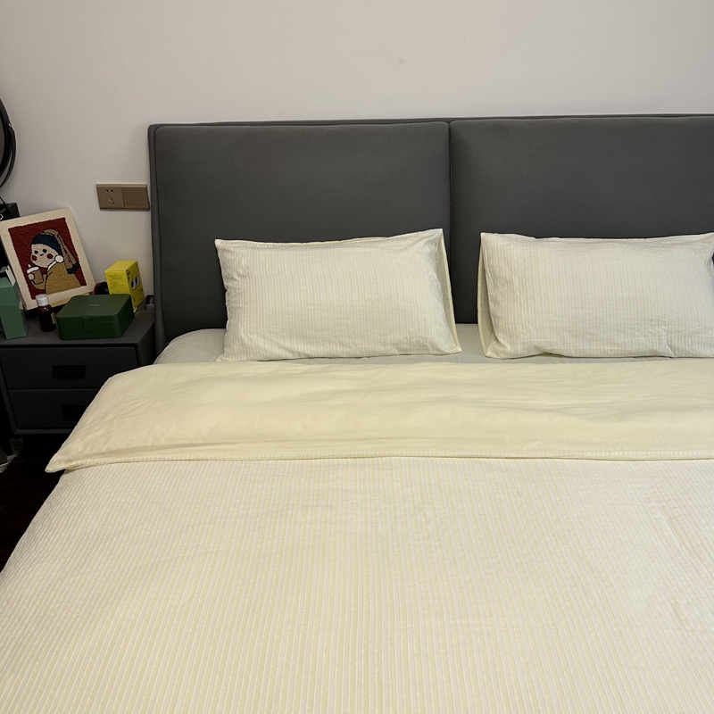 91家纺网 家纺一手货源 找家纺 安莱 2023新款爆款水洗棉提花锦瑟基础款四件套 锦瑟基础款-奶黄