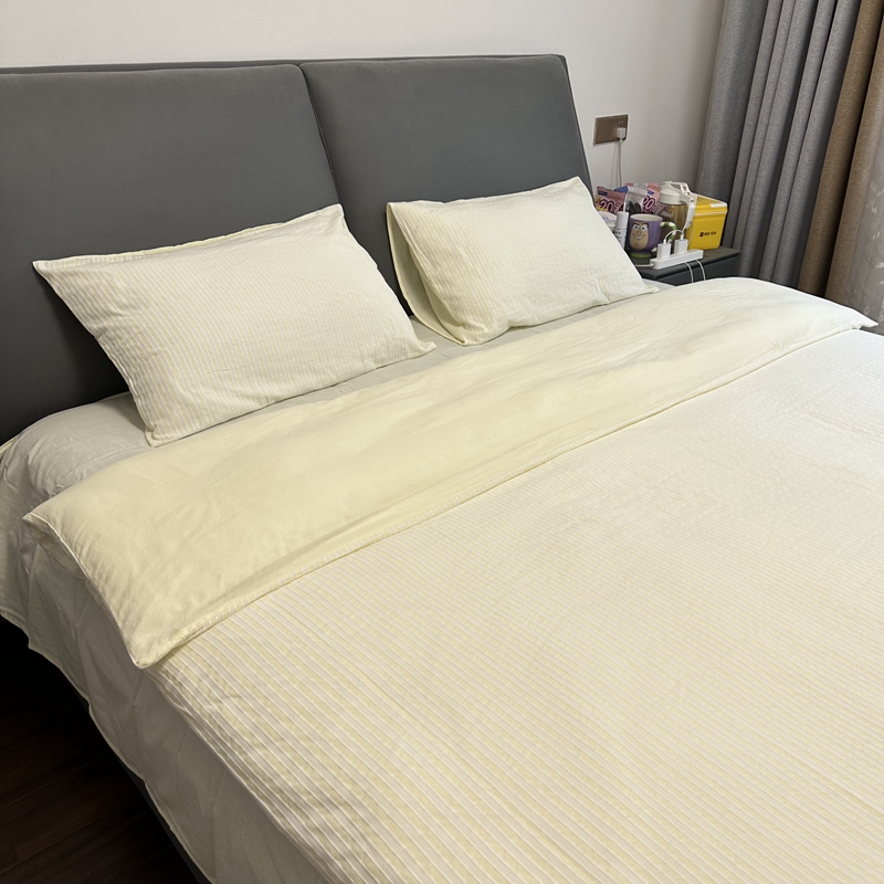 91家纺网 家纺一手货源 找家纺 安莱 2023新款爆款水洗棉提花锦瑟基础款四件套 锦瑟基础款-奶黄