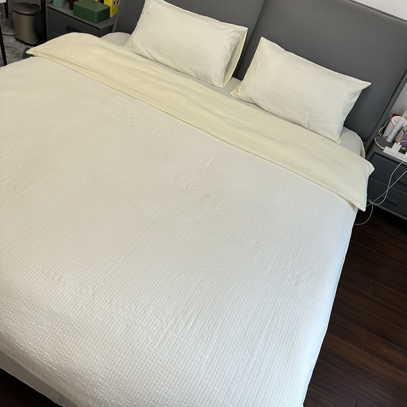 91家纺网 家纺一手货源 找家纺 安莱 2023新款爆款水洗棉提花锦瑟基础款四件套 锦瑟基础款-奶黄