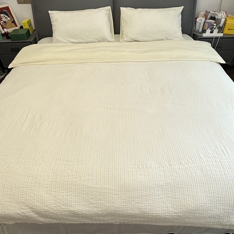 91家纺网 家纺一手货源 找家纺 安莱 2023新款爆款水洗棉提花锦瑟基础款四件套 锦瑟基础款-奶黄
