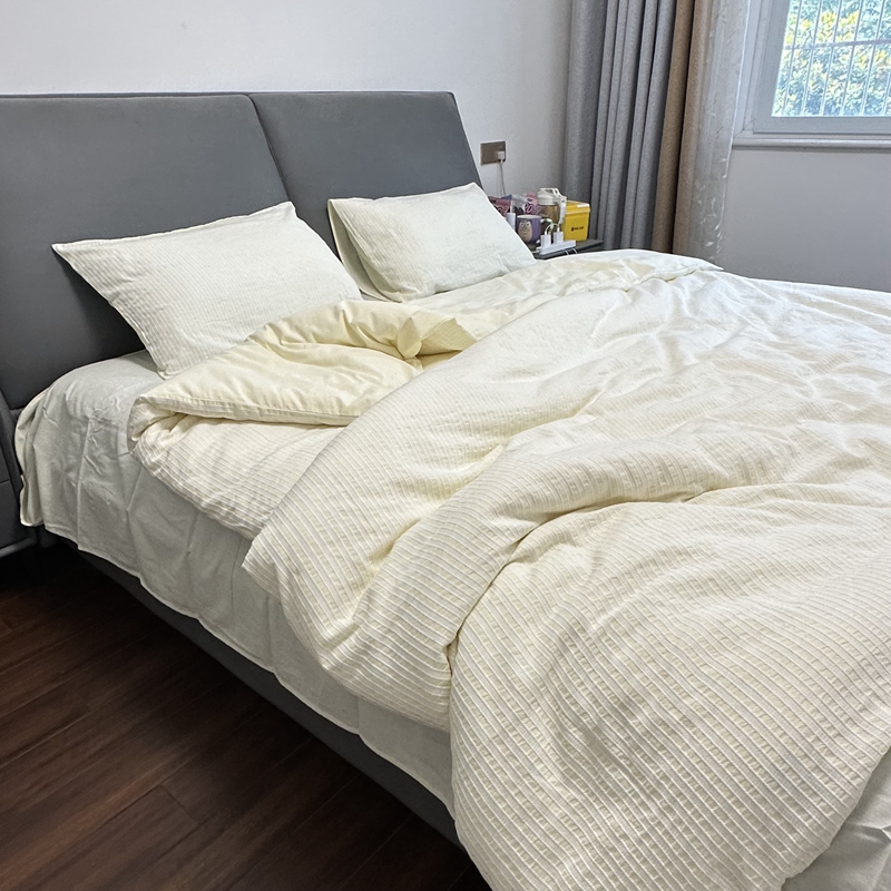 91家纺网 家纺一手货源 找家纺 安莱 2023新款爆款水洗棉提花锦瑟基础款四件套 锦瑟基础款-奶黄