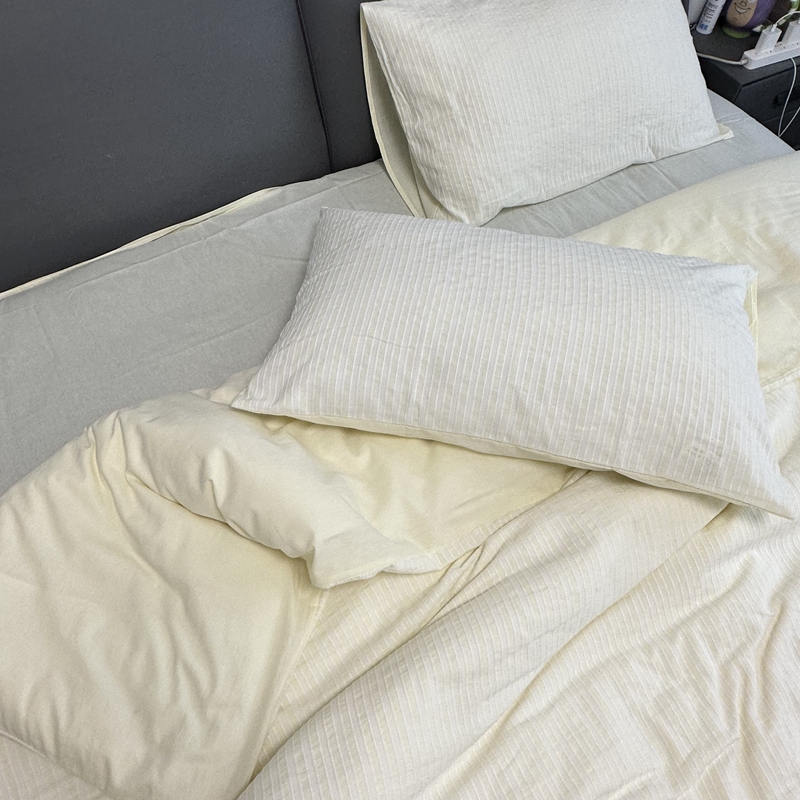 91家纺网 家纺一手货源 找家纺 安莱 2023新款爆款水洗棉提花锦瑟基础款四件套 锦瑟基础款-奶黄