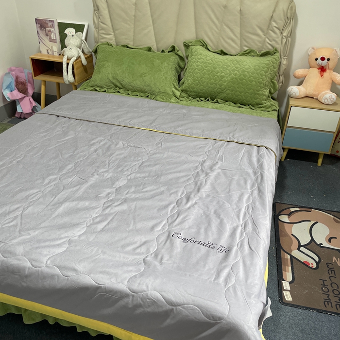 91家纺网 家纺一手货源 找家纺 壹张床 2025新款大豆纤维抗菌夏被夏凉被空调被被子被芯 浅灰