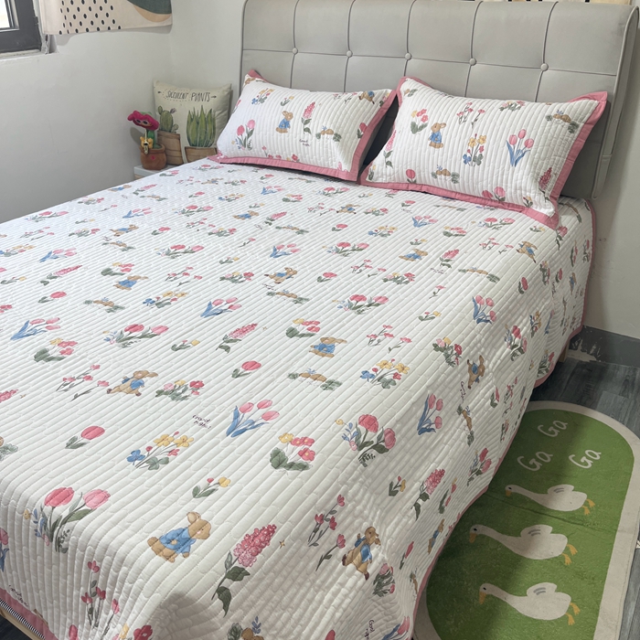 91家纺网 家纺一手货源 找家纺 美优兰 2023新款双面全棉水洗床盖 郁金香