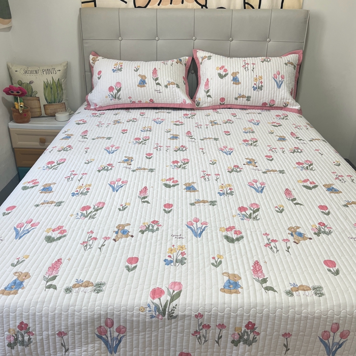 91家纺网 家纺一手货源 找家纺 美优兰 2023新款双面全棉水洗床盖 郁金香