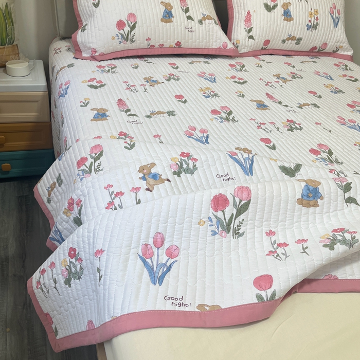 91家纺网 家纺一手货源 找家纺 美优兰 2023新款双面全棉水洗床盖 郁金香