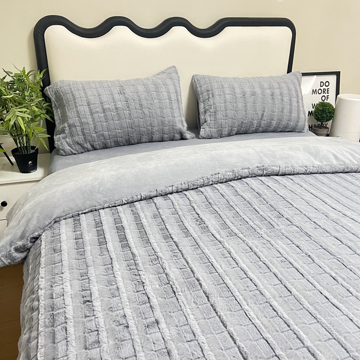 91家纺网 家纺一手货源 找家纺 逸尚阁 2024秋冬新款高克重兔兔绒牛奶绒四件套 情调灰