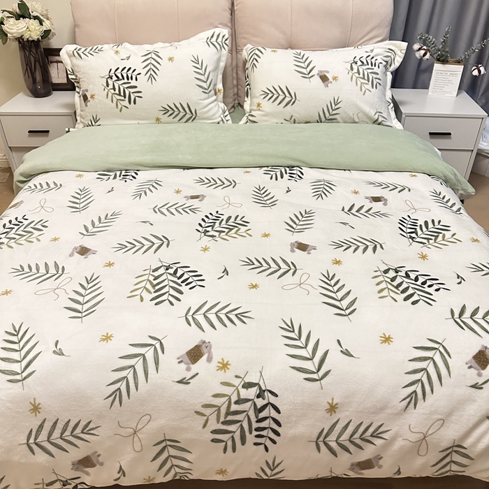 91家纺网 家纺一手货源 找家纺 川悦生活 2023新款加厚牛奶绒四件套 森系小植