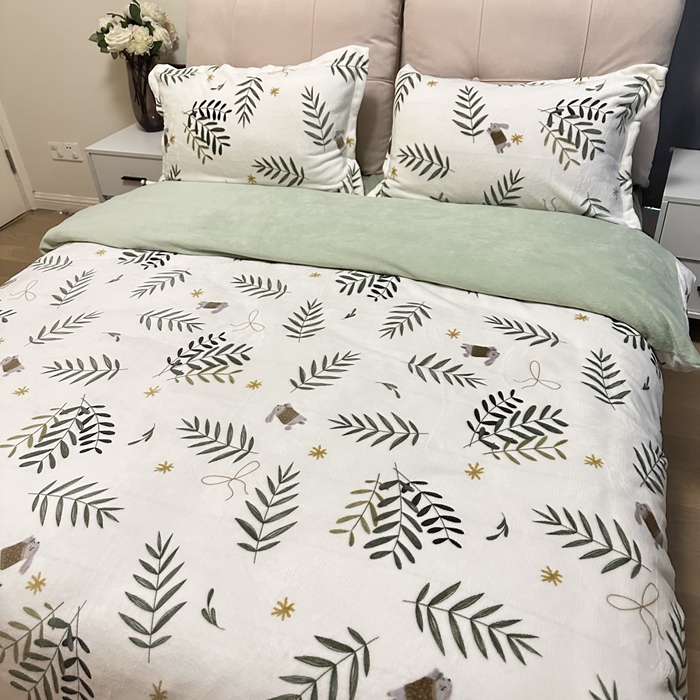 91家纺网 家纺一手货源 找家纺 川悦生活 2023新款加厚牛奶绒四件套 森系小植