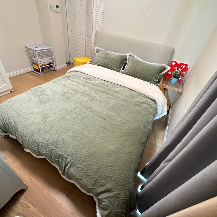 91家纺网 家纺一手货源 找家纺 法澳 2023新款220克雕花绒纯色牛奶绒四件套 爱莎-牛油果绿