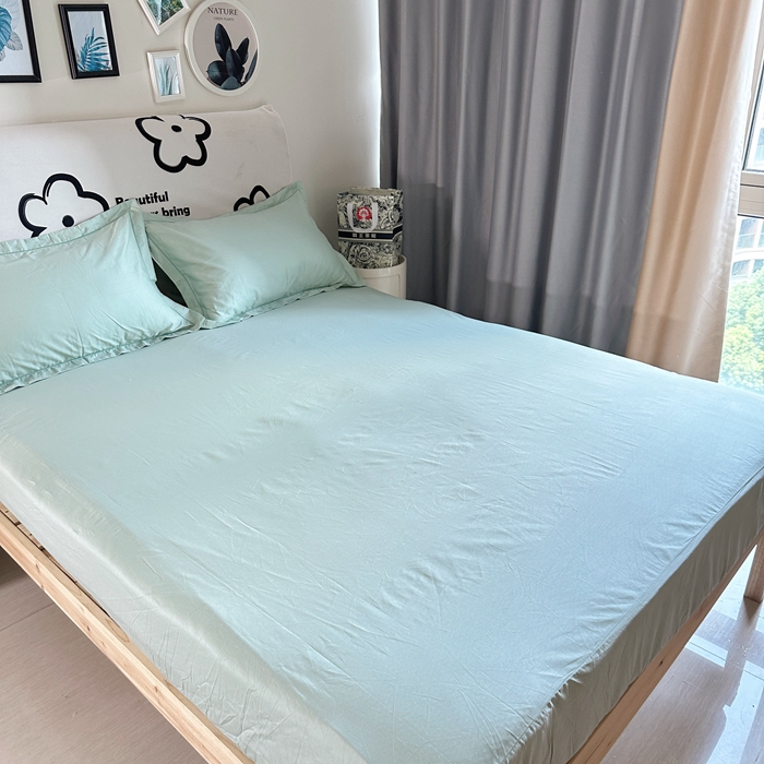 91家纺网 家纺一手货源 找家纺 名优 2024新款13376铂金新疆长绒棉单品床笠 丹青绿