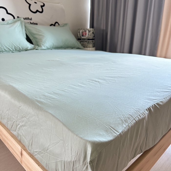 91家纺网 家纺一手货源 找家纺 名优 2024新款13376铂金新疆长绒棉单品床笠 丹青绿