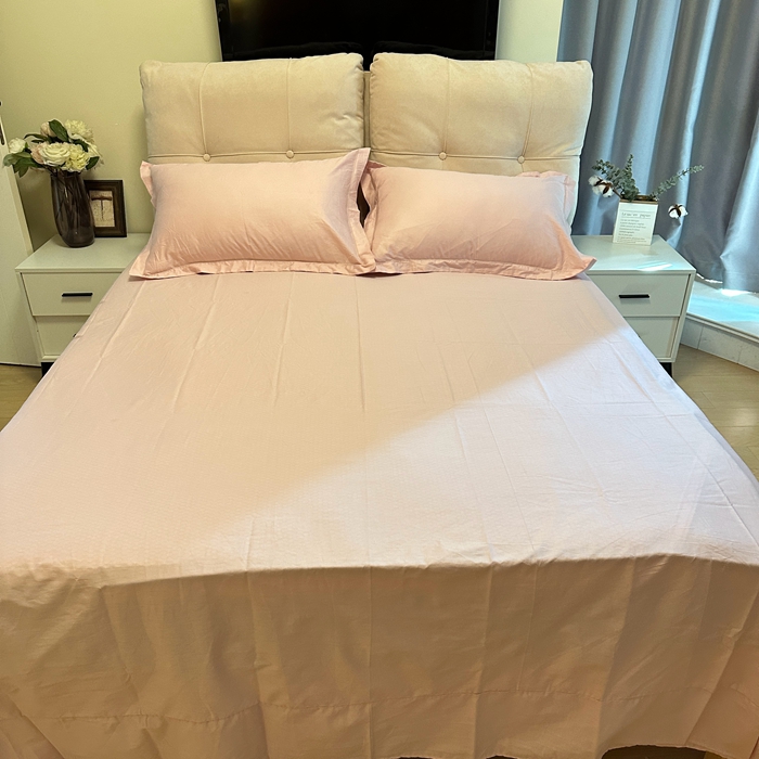 91家纺网 家纺一手货源 找家纺 名优 2024新款13376铂金新疆长绒棉单品床单 北欧粉