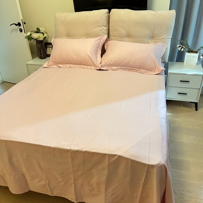 91家纺网 家纺一手货源 找家纺 名优 2024新款13376铂金新疆长绒棉单品床单 北欧粉