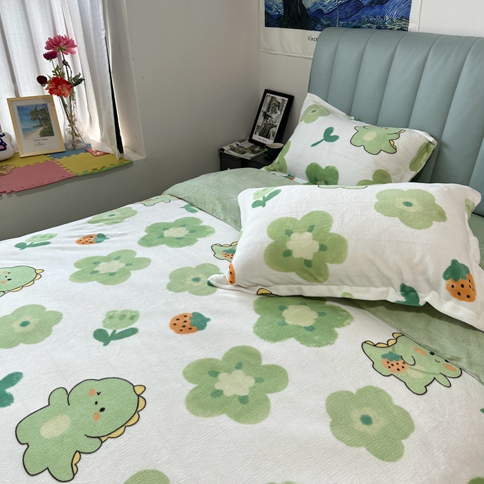 91家纺网 家纺一手货源 找家纺 逸尚阁 2024新款高克重牛奶绒印花四件套（包含买家秀） 快乐恐龙