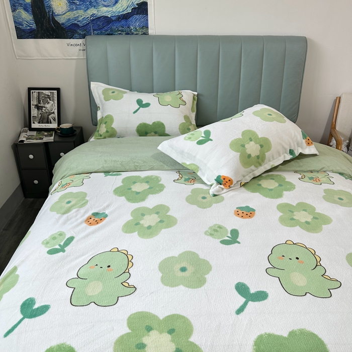 91家纺网 家纺一手货源 找家纺 逸尚阁 2024新款高克重牛奶绒印花四件套（包含买家秀） 快乐恐龙