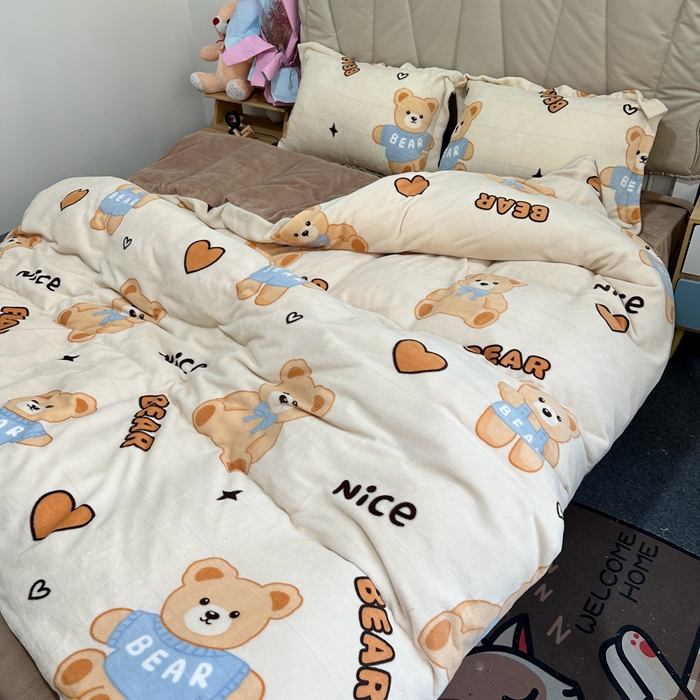 91家纺网 家纺一手货源 找家纺 逸尚阁 2024新款高克重牛奶绒印花四件套（包含买家秀） 可爱熊