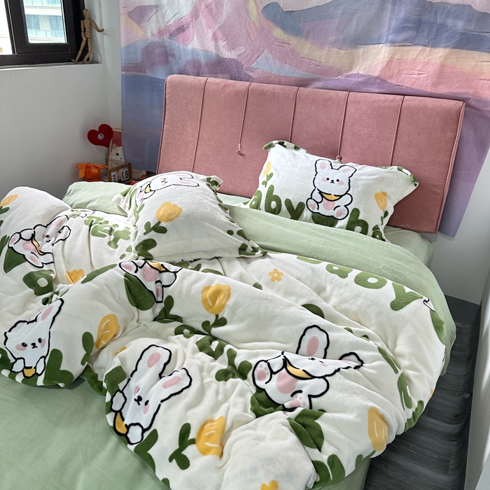 91家纺网 家纺一手货源 找家纺 逸尚阁 2024新款高克重牛奶绒印花四件套（包含买家秀） 淘气兔