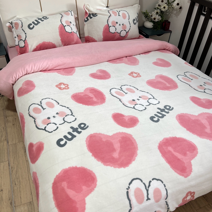 91家纺网 家纺一手货源 找家纺 逸尚阁 2024新款高克重牛奶绒印花四件套（包含买家秀） 恋心兔-粉