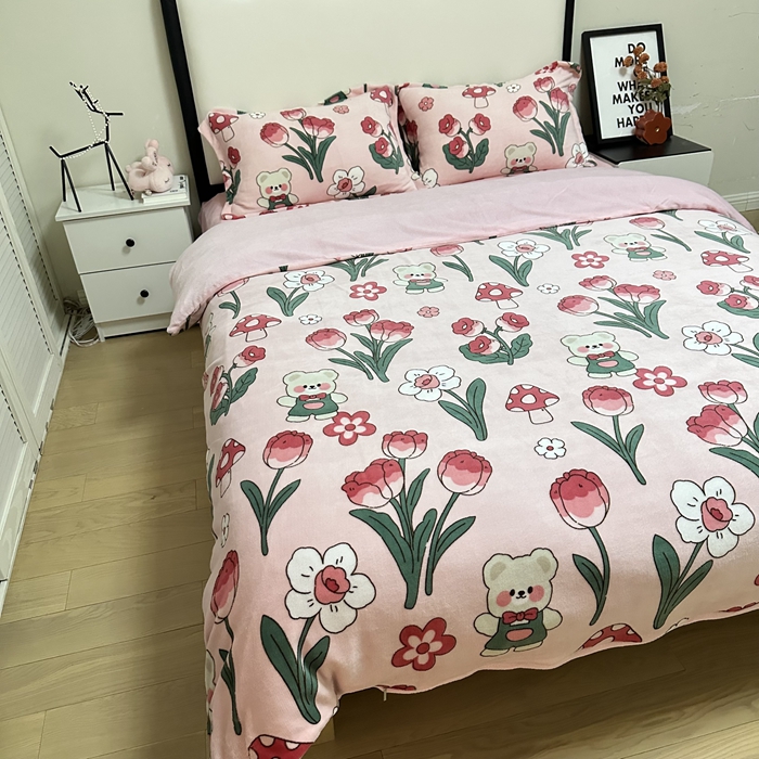 91家纺网 家纺一手货源 找家纺 逸尚阁 2024新款高克重牛奶绒印花四件套（包含买家秀） 缤纷花语