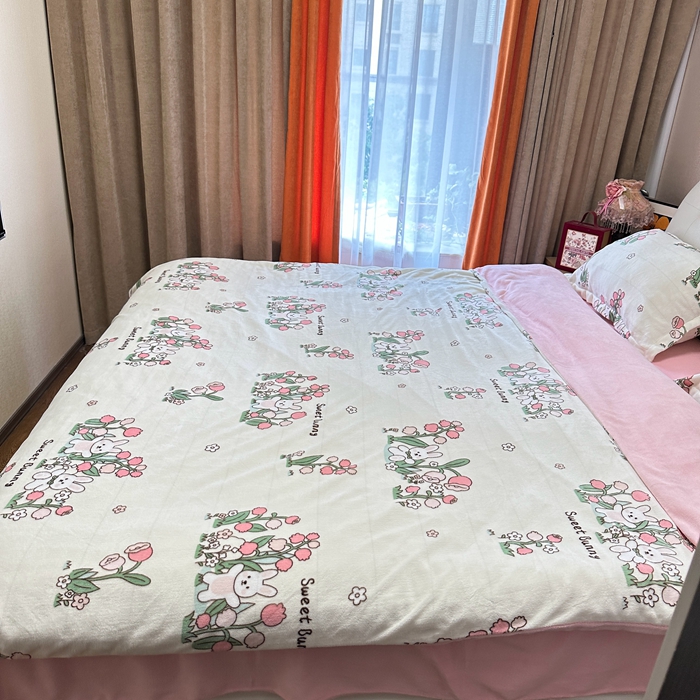 91家纺网 家纺一手货源 找家纺 逸尚阁 2024新款高克重牛奶绒印花四件套（包含买家秀） 花间兔