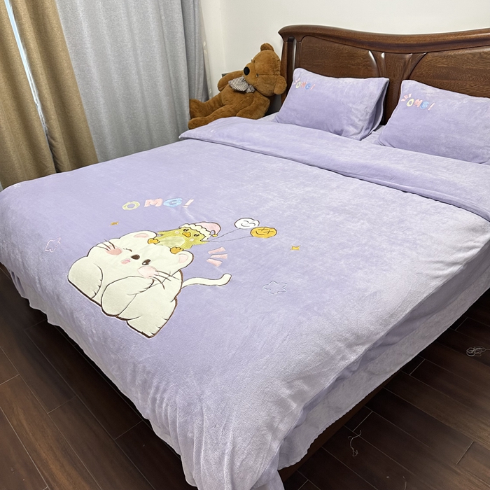 91家纺网 家纺一手货源 找家纺 米瑞娜 2024新款贴布绣牛奶绒四件套 好伙伴-紫