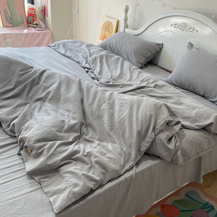 91家纺网 家纺一手货源 找家纺 纽扣款INS无印风四件套小竺棉日式云柔水洗棉轻奢高级床单款无印风纽扣款