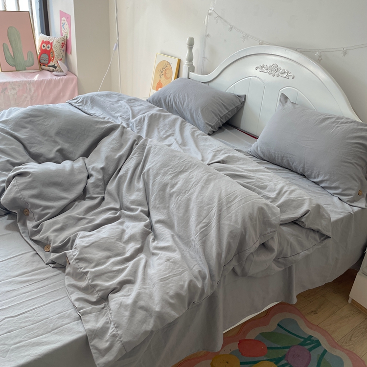 91家纺网 家纺一手货源 找家纺 纽扣款INS无印风四件套小竺棉日式云柔水洗棉轻奢高级床单款无印风纽扣款