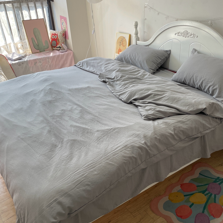 91家纺网 家纺一手货源 找家纺 纽扣款INS无印风四件套小竺棉日式云柔水洗棉轻奢高级床单款无印风纽扣款