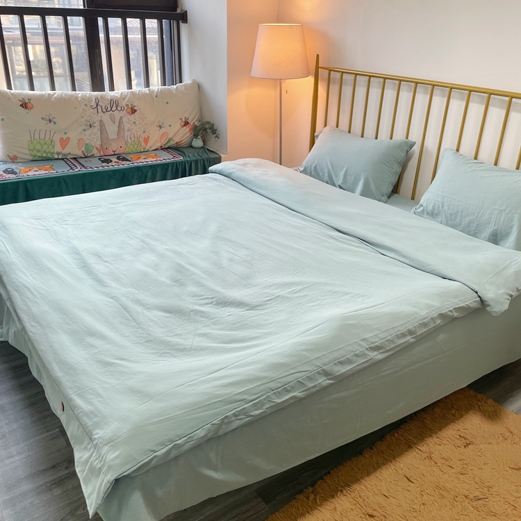 91家纺网 家纺一手货源 找家纺 纽扣款INS无印风四件套小竺棉日式云柔水洗棉轻奢高级床单款无印风纽扣款