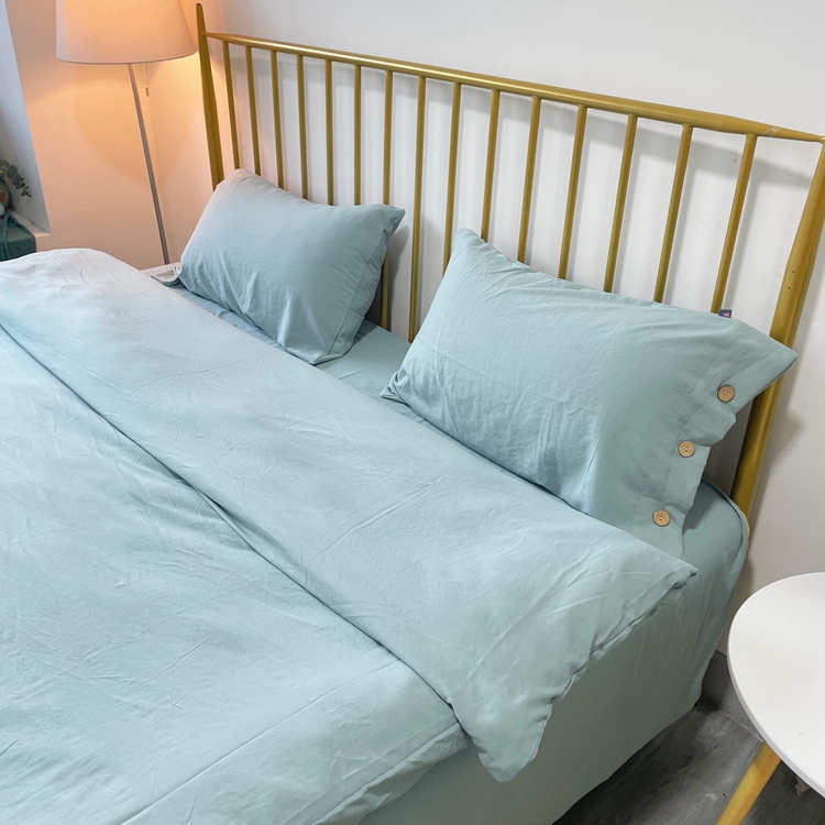91家纺网 家纺一手货源 找家纺 纽扣款INS无印风四件套小竺棉日式云柔水洗棉轻奢高级床单款无印风纽扣款