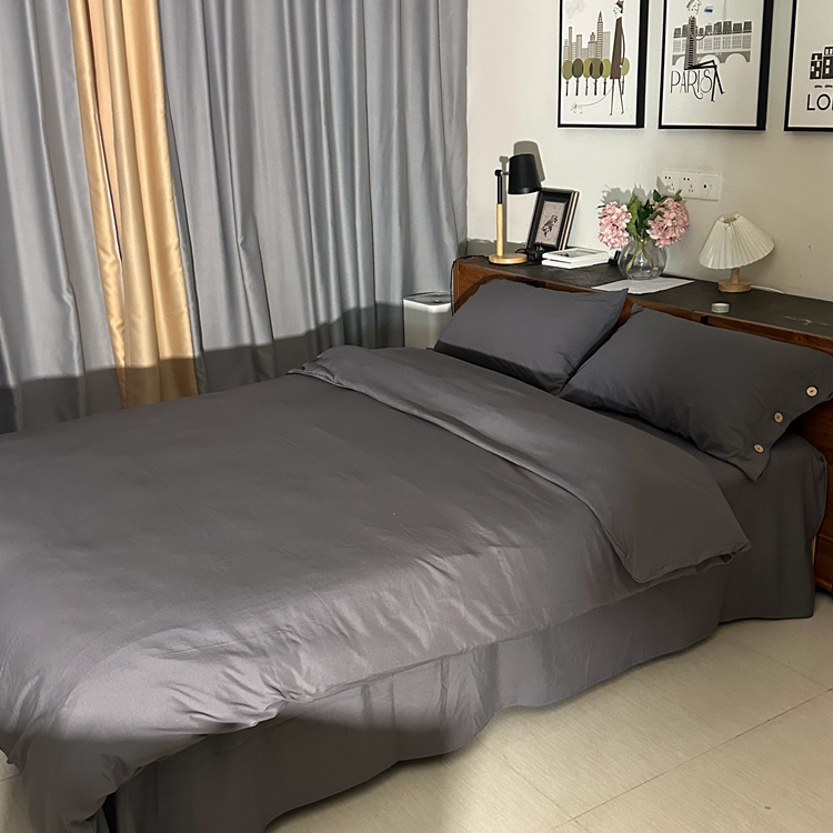 91家纺网 家纺一手货源 找家纺 纽扣款INS无印风四件套小竺棉日式云柔水洗棉轻奢高级床单款无印风纽扣款