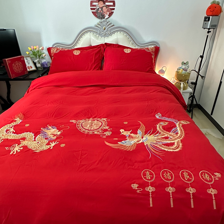 91家纺网 家纺一手货源 找家纺 （总）金麦家纺 2023新款亲肤舒适刺绣婚庆四件套系列