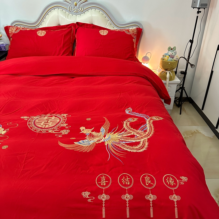 91家纺网 家纺一手货源 找家纺 （总）金麦家纺 2023新款亲肤舒适刺绣婚庆四件套系列