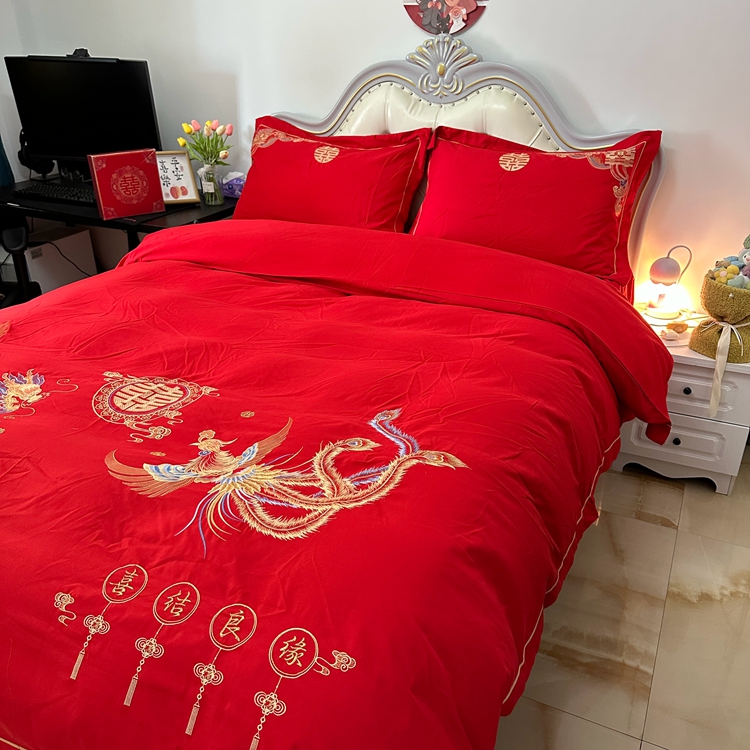 91家纺网 家纺一手货源 找家纺 （总）金麦家纺 2023新款亲肤舒适刺绣婚庆四件套系列