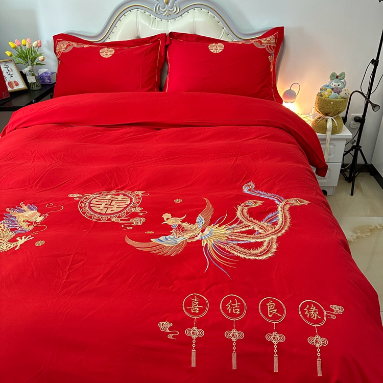 91家纺网 家纺一手货源 找家纺 （总）金麦家纺 2023新款亲肤舒适刺绣婚庆四件套系列