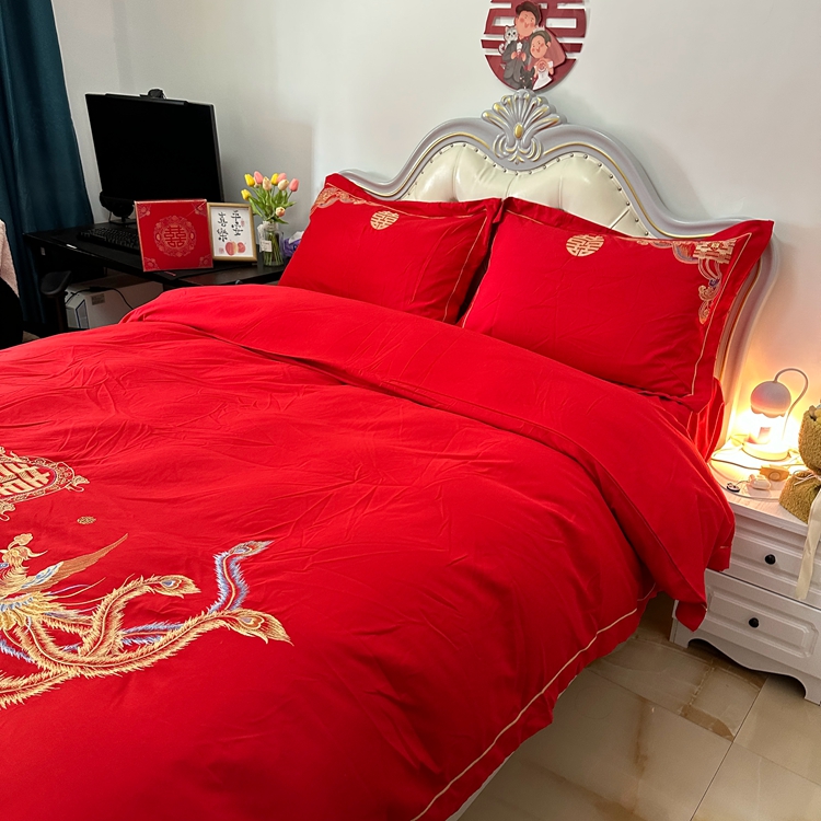 91家纺网 家纺一手货源 找家纺 （总）金麦家纺 2023新款亲肤舒适刺绣婚庆四件套系列