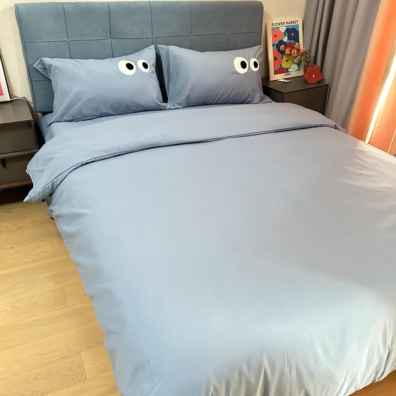 91家纺网 家纺一手货源 找家纺 N先生 2024新款美拉德多巴胺毛巾绣四件套-猫咪系列 猫咪-原力蓝