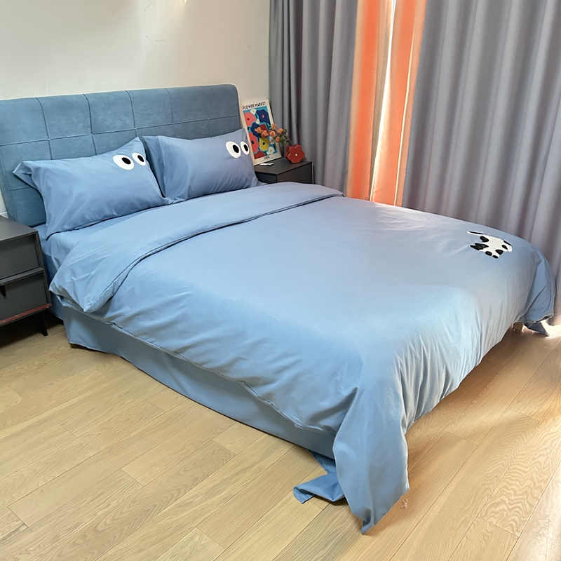 91家纺网 家纺一手货源 找家纺 N先生 2024新款美拉德多巴胺毛巾绣四件套-猫咪系列 猫咪-原力蓝