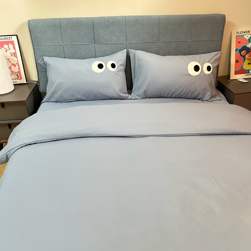 91家纺网 家纺一手货源 找家纺 N先生 2024新款美拉德多巴胺毛巾绣四件套-猫咪系列 猫咪-原力蓝