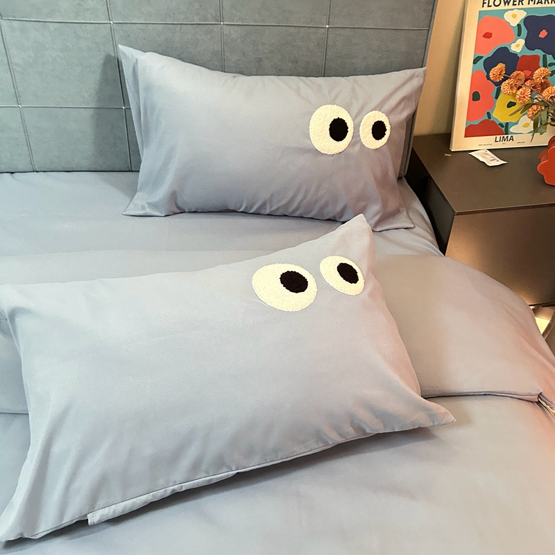 91家纺网 家纺一手货源 找家纺 N先生 2024新款美拉德多巴胺毛巾绣四件套-猫咪系列 猫咪-原力蓝